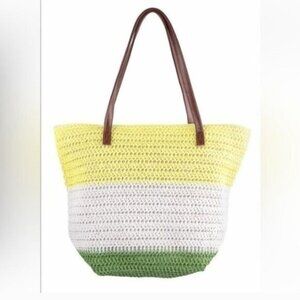 COLOR BLOCK CROCHET TOTE BAG-NEW